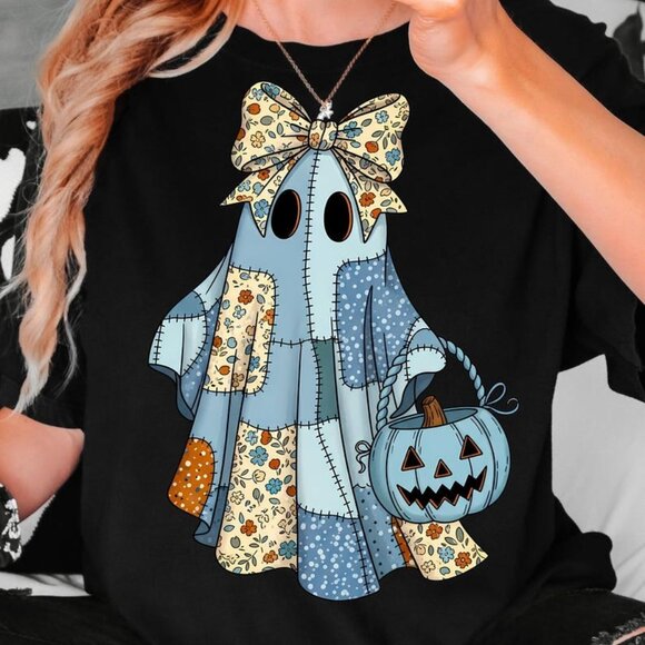 Tops - Retro Halloween Blue Denim Ghost Tee